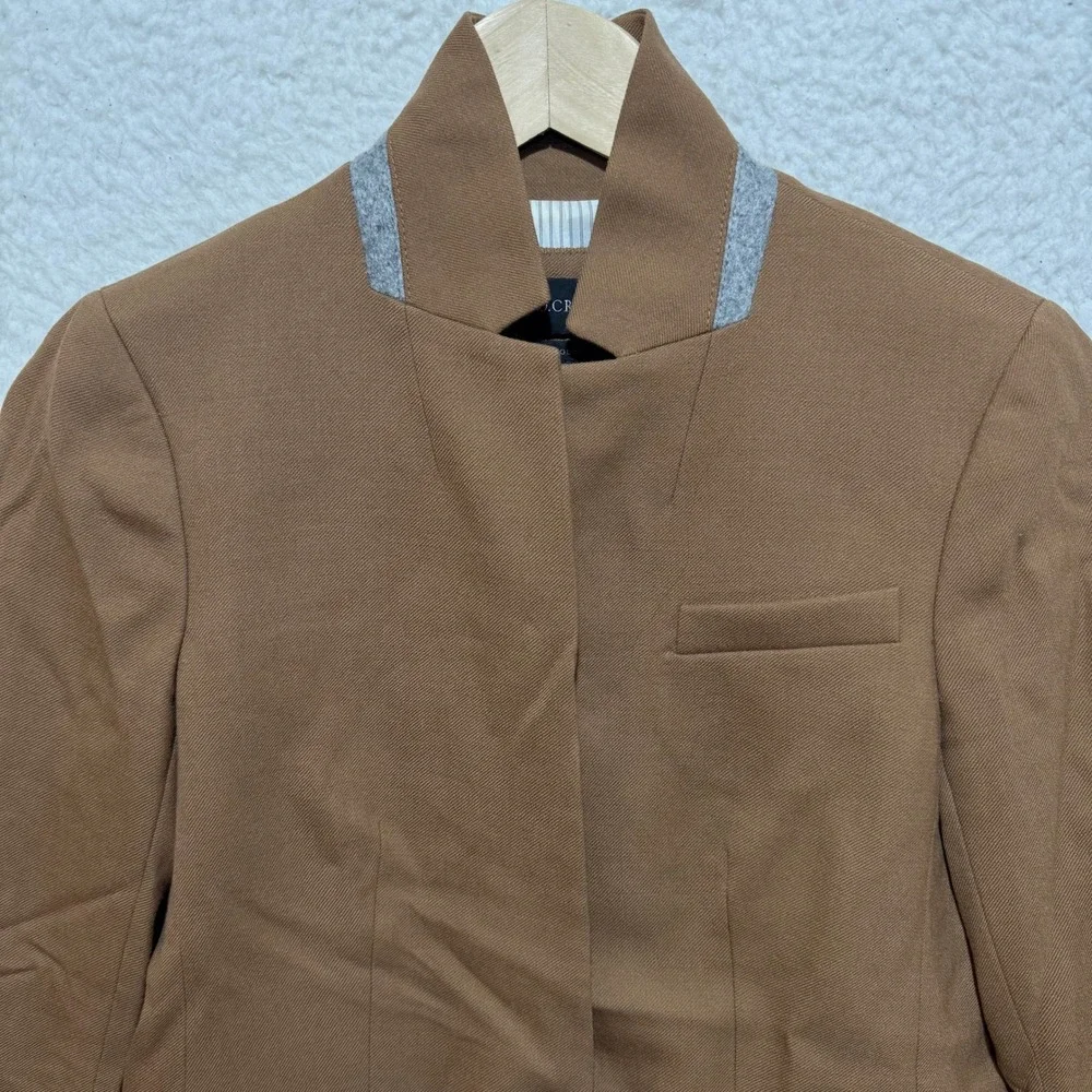 J. Crew Regent 0P Wool Blazer Jacket Brown Tan Mandarin Collar Button Front‎